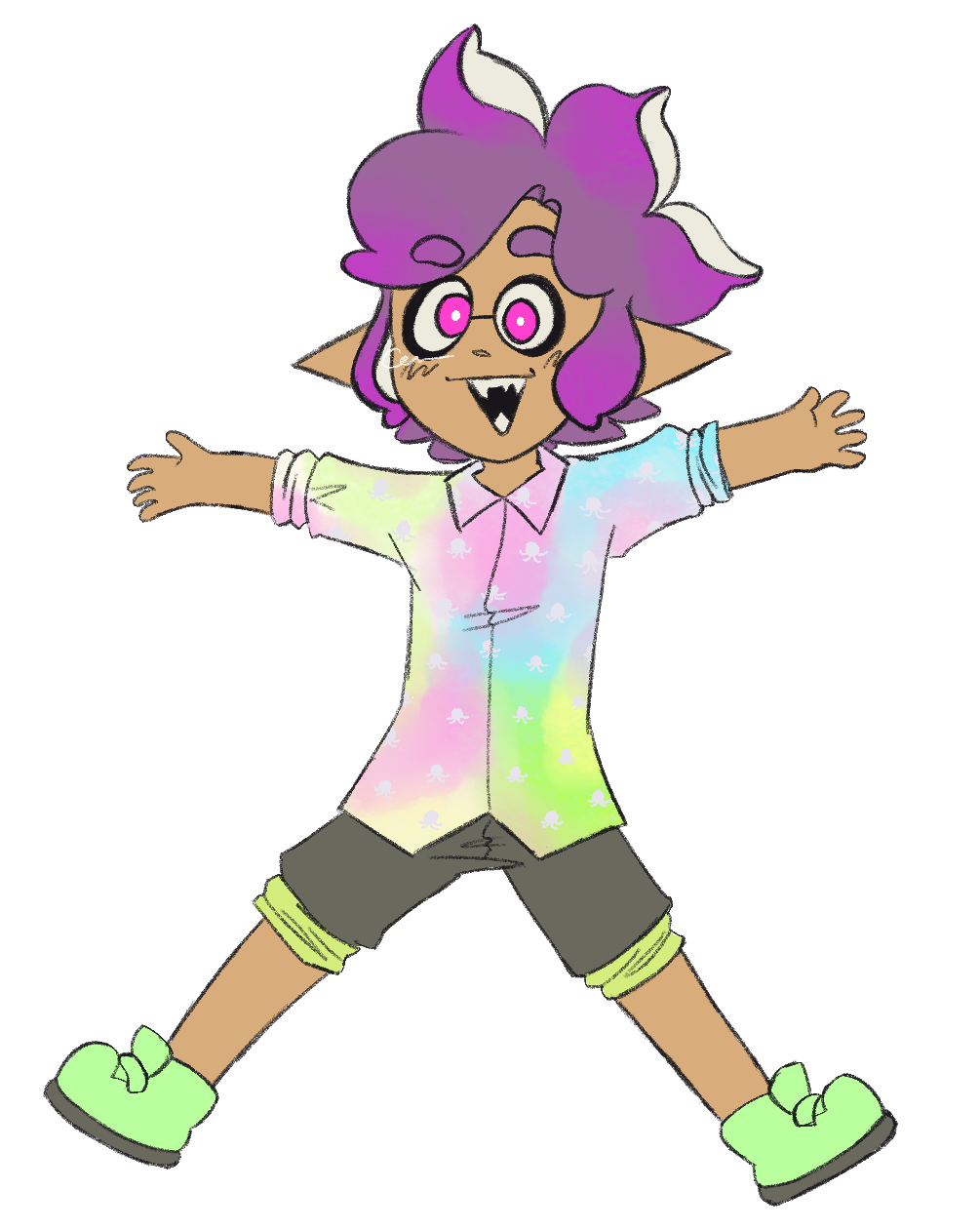 flat color chibi drawing of space doughnut and pink choco cookie